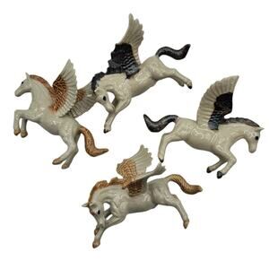 Lot of 4 Vintage 1990s Porcelain Unicorn Pegasus Figurines Gold Blue